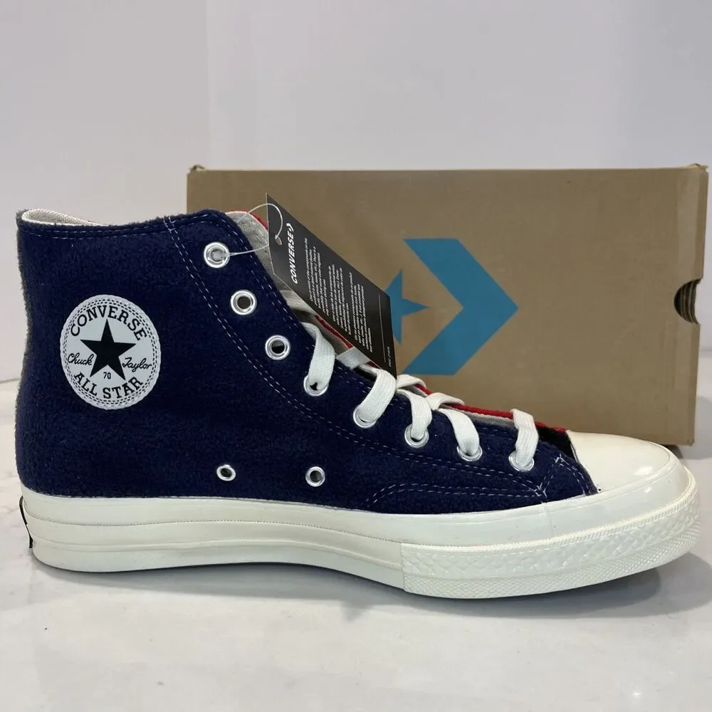 Converse NEW Chuck 70 Hi Red‎ Navy Black Fluff Fleece Shoes Sneakers M9.5 W11.5 - Picture 5 of 16